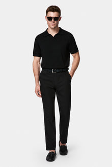 Siyah Regular Fit Standart Kesim Yan Cepli Pamuklu Likralı Kanvas / Chino Pantolon