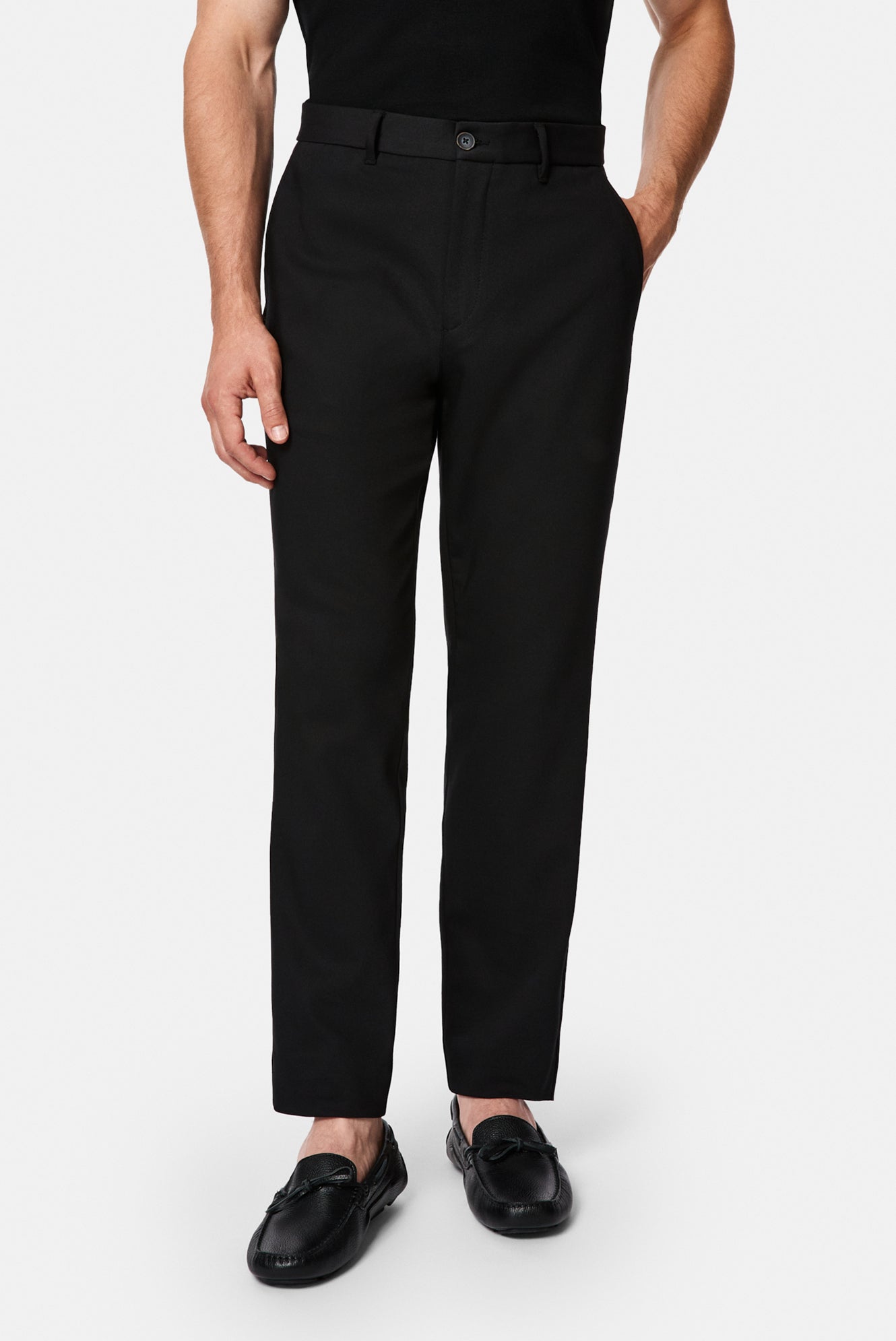 Siyah Regular Fit Standart Kesim Yan Cepli Pamuklu Likralı Kanvas / Chino Pantolon