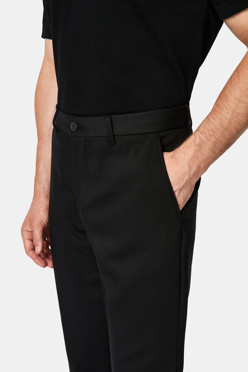 Siyah Regular Fit Standart Kesim Yan Cepli Pamuklu Likralı Kanvas / Chino Pantolon