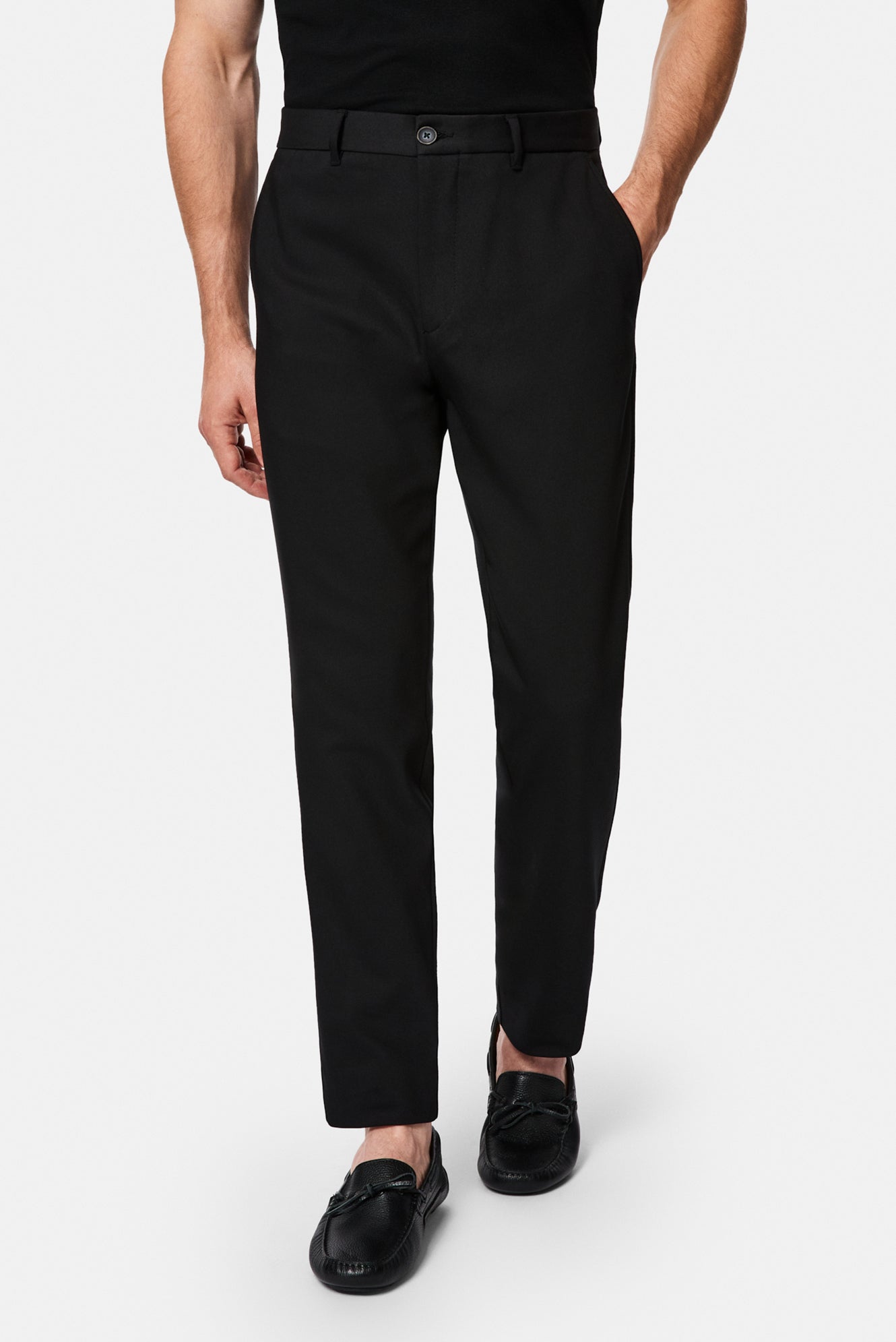Siyah Regular Fit Standart Kesim Yan Cepli Pamuklu Likralı Kanvas / Chino Pantolon