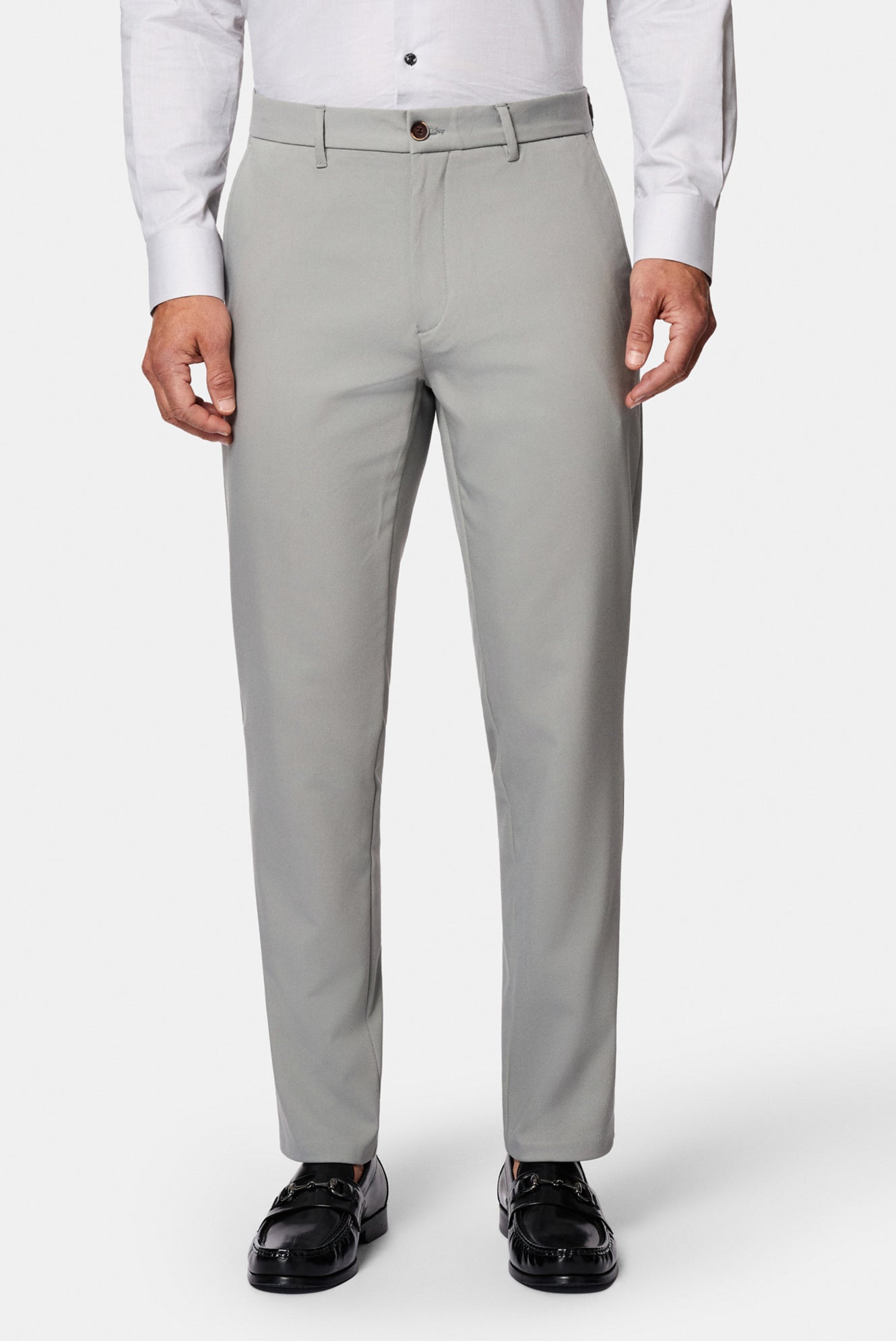 Orta Gri Regular Fit Standart Kesim Yan Cepli Pamuklu Likralı Kanvas / Chino Pantolon