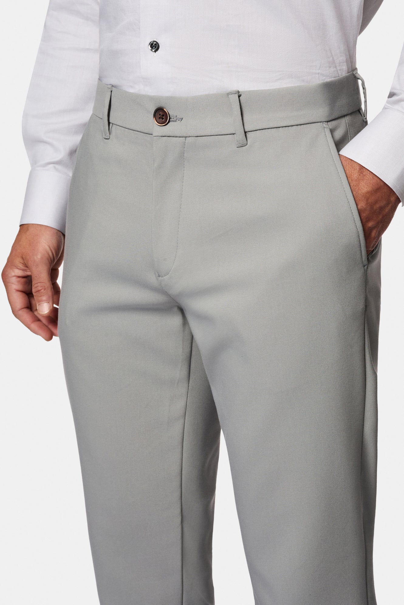 Orta Gri Regular Fit Standart Kesim Yan Cepli Pamuklu Likralı Kanvas / Chino Pantolon