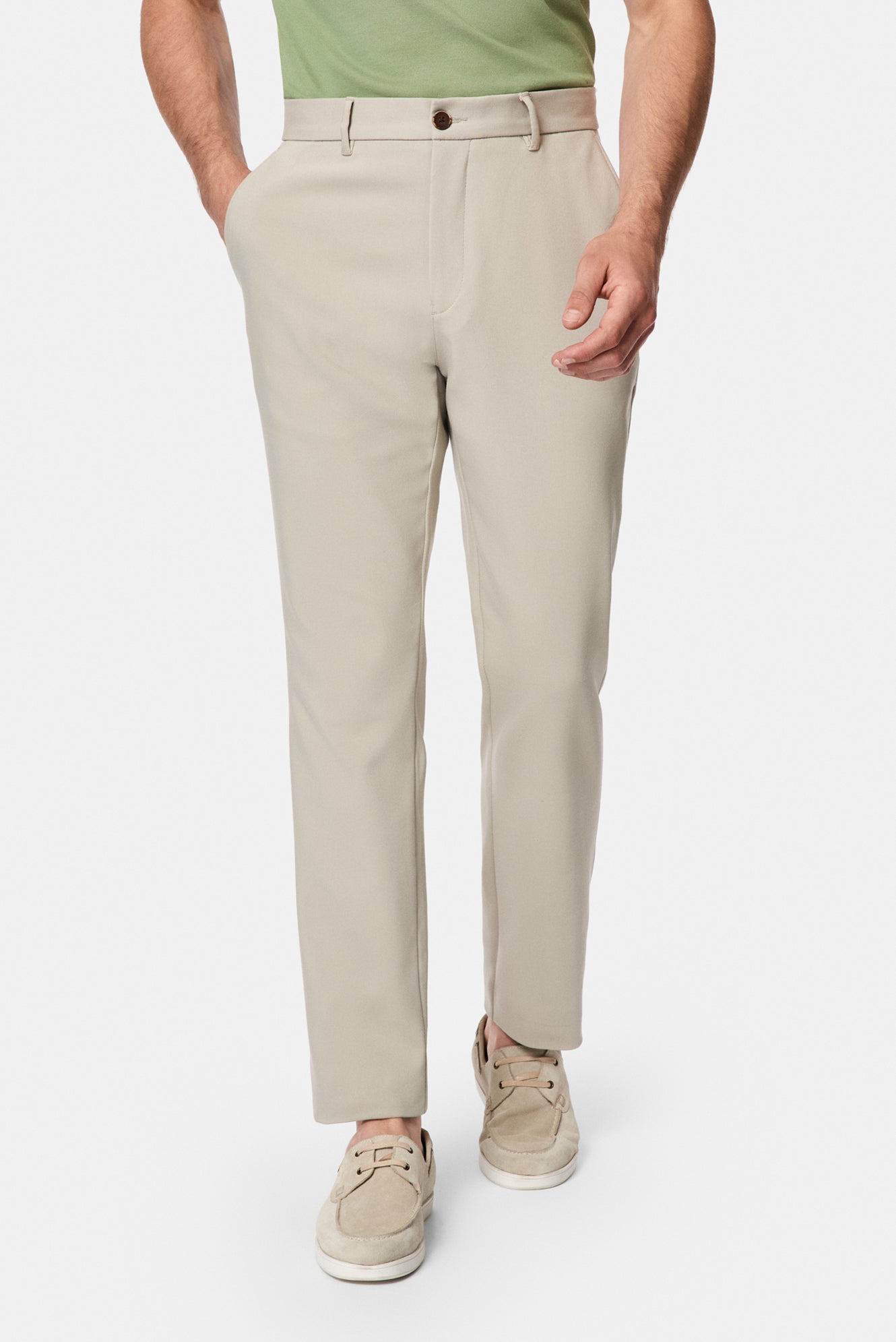 Orta Bej Regular Fit Standart Kesim Yan Cepli Pamuklu Likralı Kanvas / Chino Pantolon