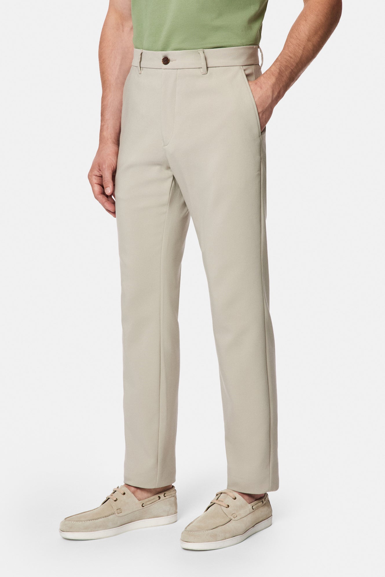 Orta Bej Regular Fit Standart Kesim Yan Cepli Pamuklu Likralı Kanvas / Chino Pantolon