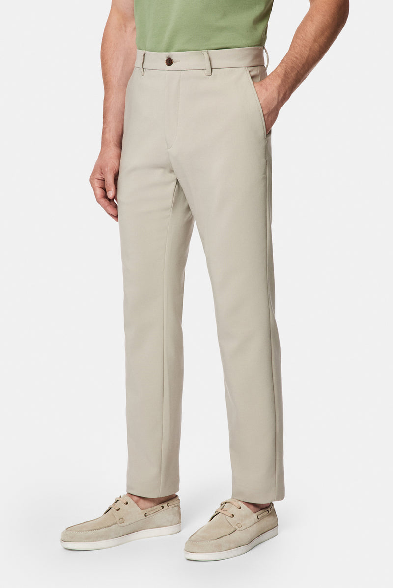 Orta Bej Regular Fit Standart Kesim Yan Cepli Pamuklu Likralı Kanvas / Chino Pantolon