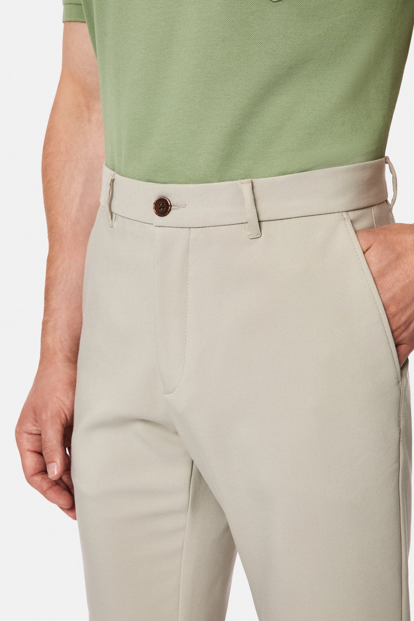 Orta Bej Regular Fit Standart Kesim Yan Cepli Pamuklu Likralı Kanvas / Chino Pantolon