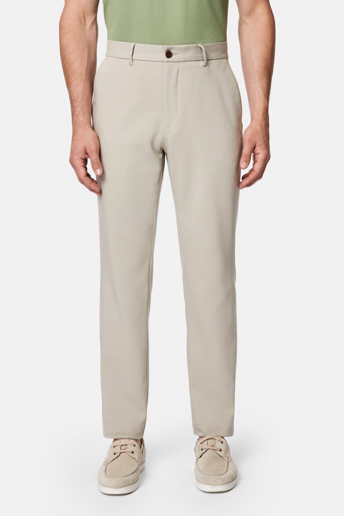 Orta Bej Regular Fit Standart Kesim Yan Cepli Pamuklu Likralı Kanvas / Chino Pantolon