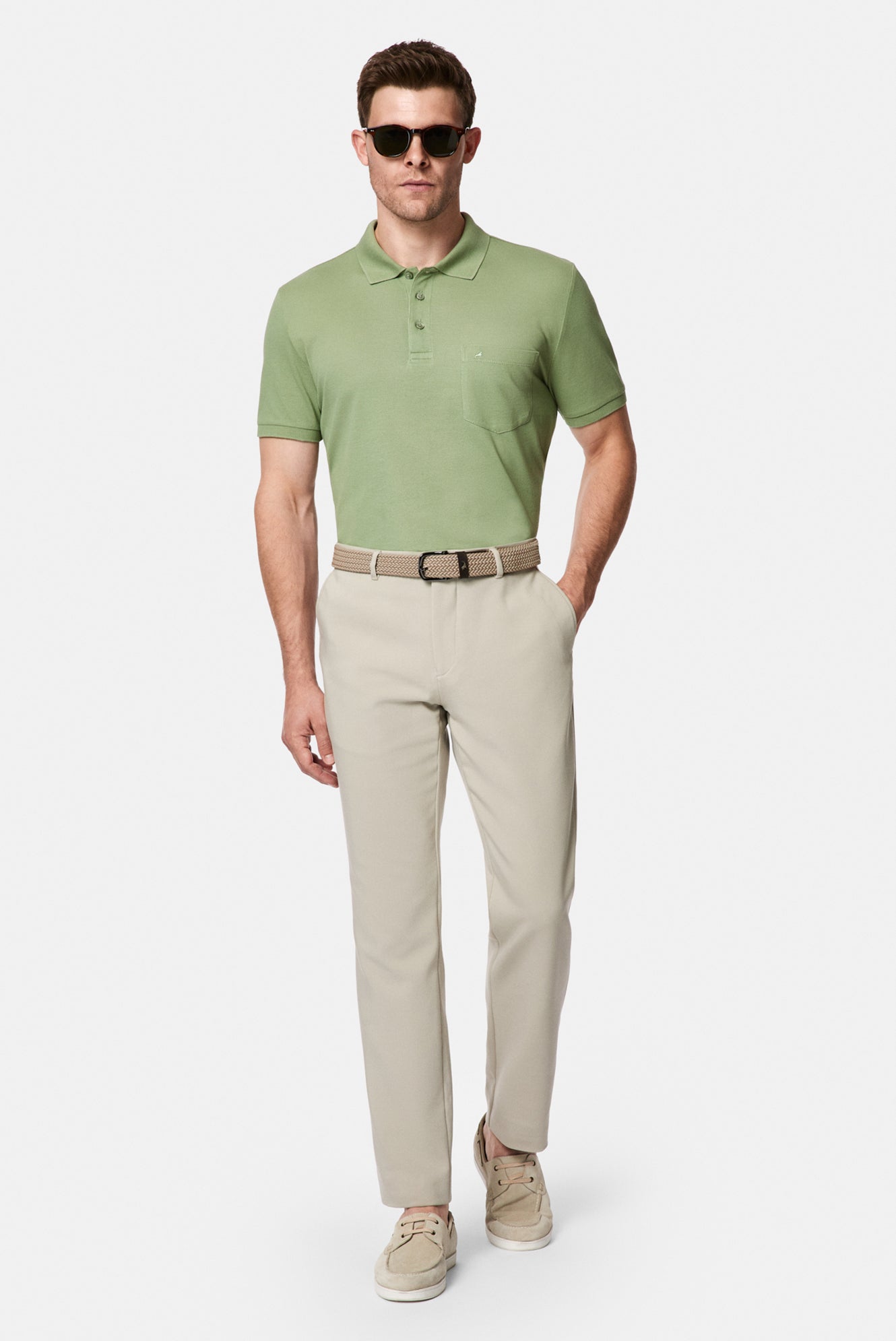 Orta Bej Regular Fit Standart Kesim Yan Cepli Pamuklu Likralı Kanvas / Chino Pantolon