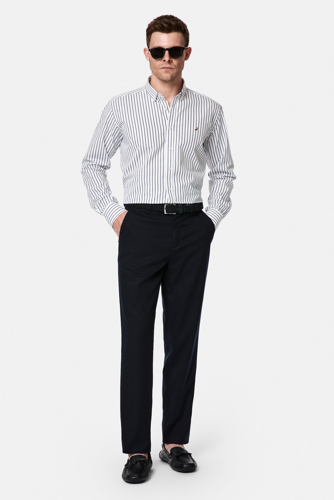 Koyu Lacivert Regular Fit Standart Kesim Yan Cepli Lyocell Pamuk Karışımlı Kanvas / Chino Pantolon