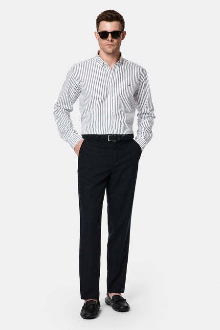Koyu Lacivert Regular Fit Standart Kesim Yan Cepli Lyocell Pamuk Karışımlı Kanvas / Chino Pantolon