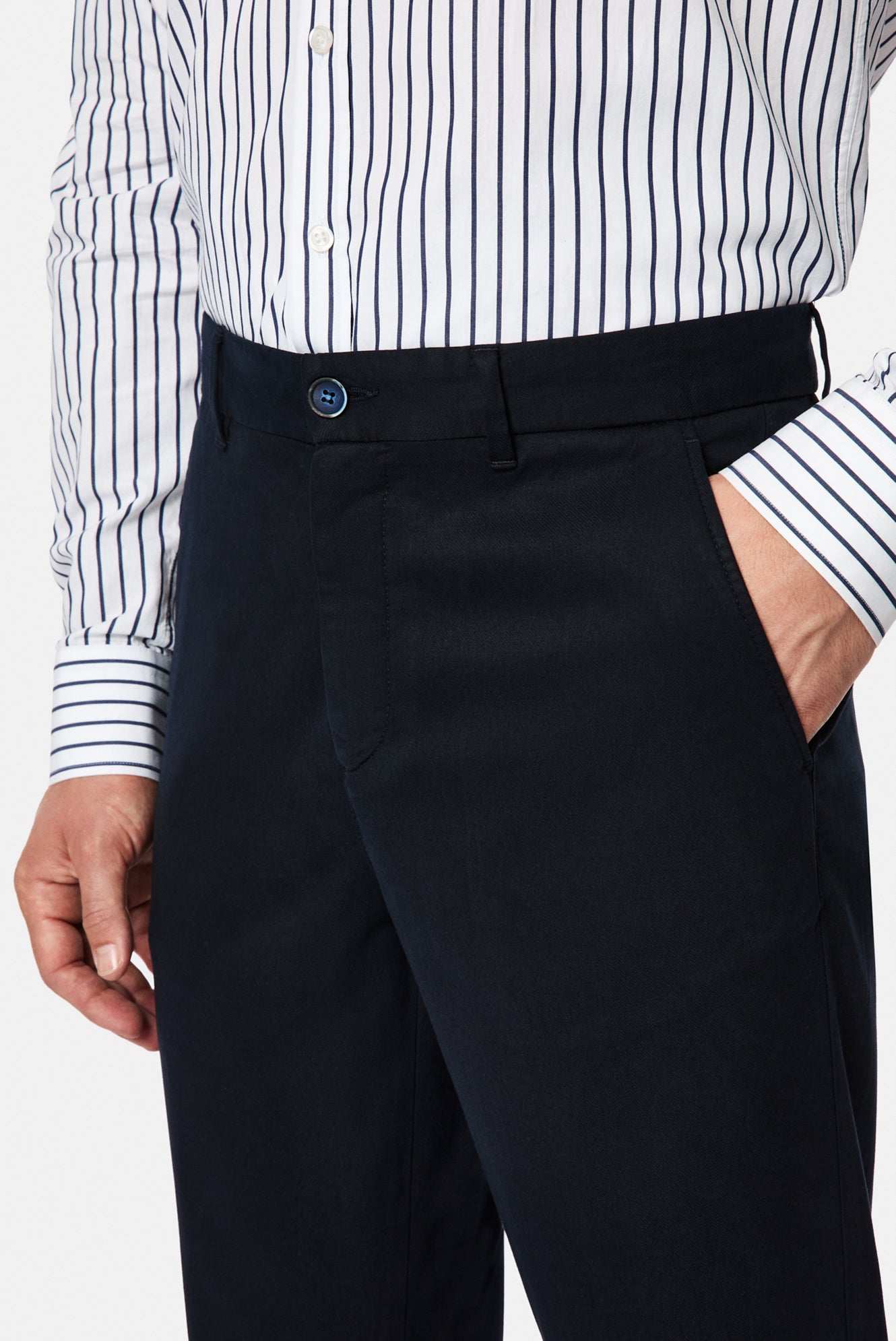 Koyu Lacivert Regular Fit Standart Kesim Yan Cepli Lyocell Pamuk Karışımlı Kanvas / Chino Pantolon