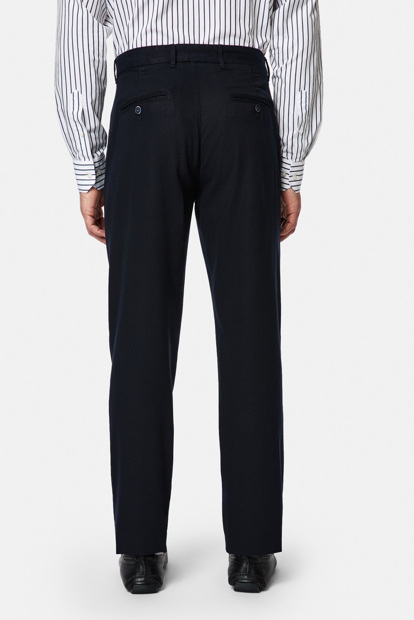 Koyu Lacivert Regular Fit Standart Kesim Yan Cepli Lyocell Pamuk Karışımlı Kanvas / Chino Pantolon