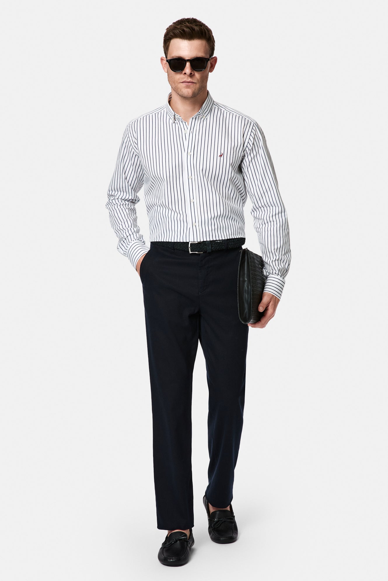 Koyu Lacivert Regular Fit Standart Kesim Yan Cepli Lyocell Pamuk Karışımlı Kanvas / Chino Pantolon