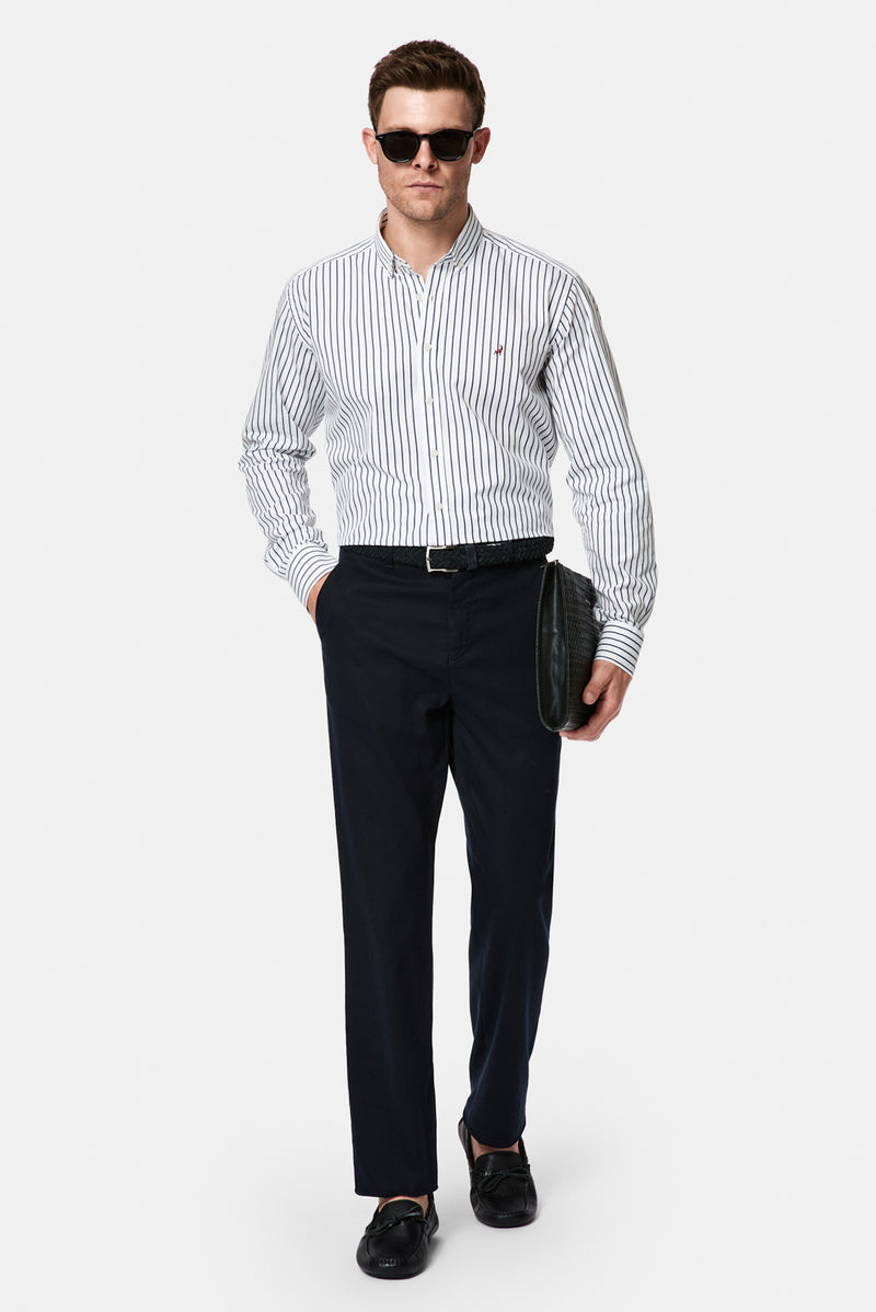 Koyu Lacivert Regular Fit Standart Kesim Yan Cepli Lyocell Pamuk Karışımlı Kanvas / Chino Pantolon