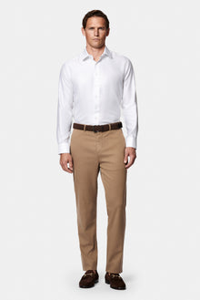 Orta Bej Regular Fit Standart Kesim Yan Cepli Lyocell Pamuk Karışımlı Kanvas / Chino Pantolon