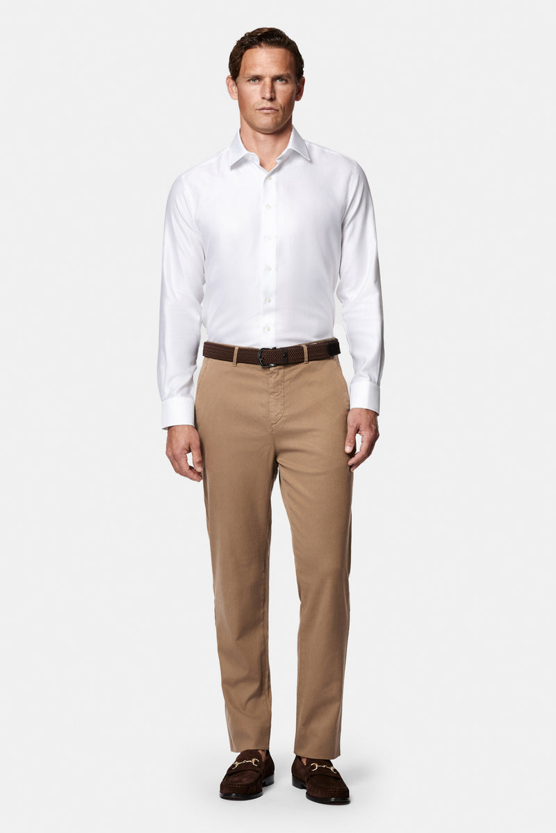 Orta Bej Regular Fit Standart Kesim Yan Cepli Lyocell Pamuk Karışımlı Kanvas / Chino Pantolon