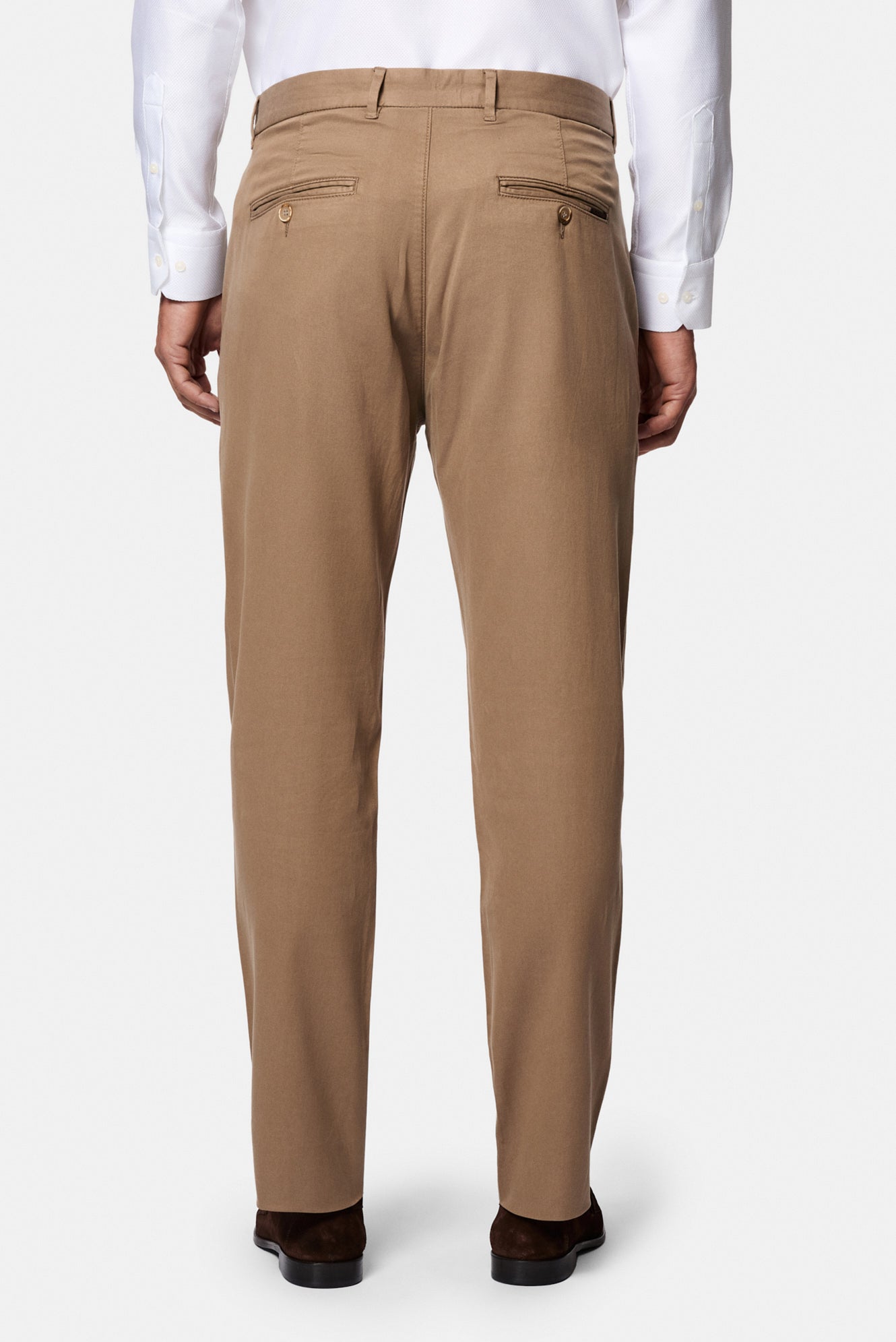 Orta Bej Regular Fit Standart Kesim Yan Cepli Lyocell Pamuk Karışımlı Kanvas / Chino Pantolon