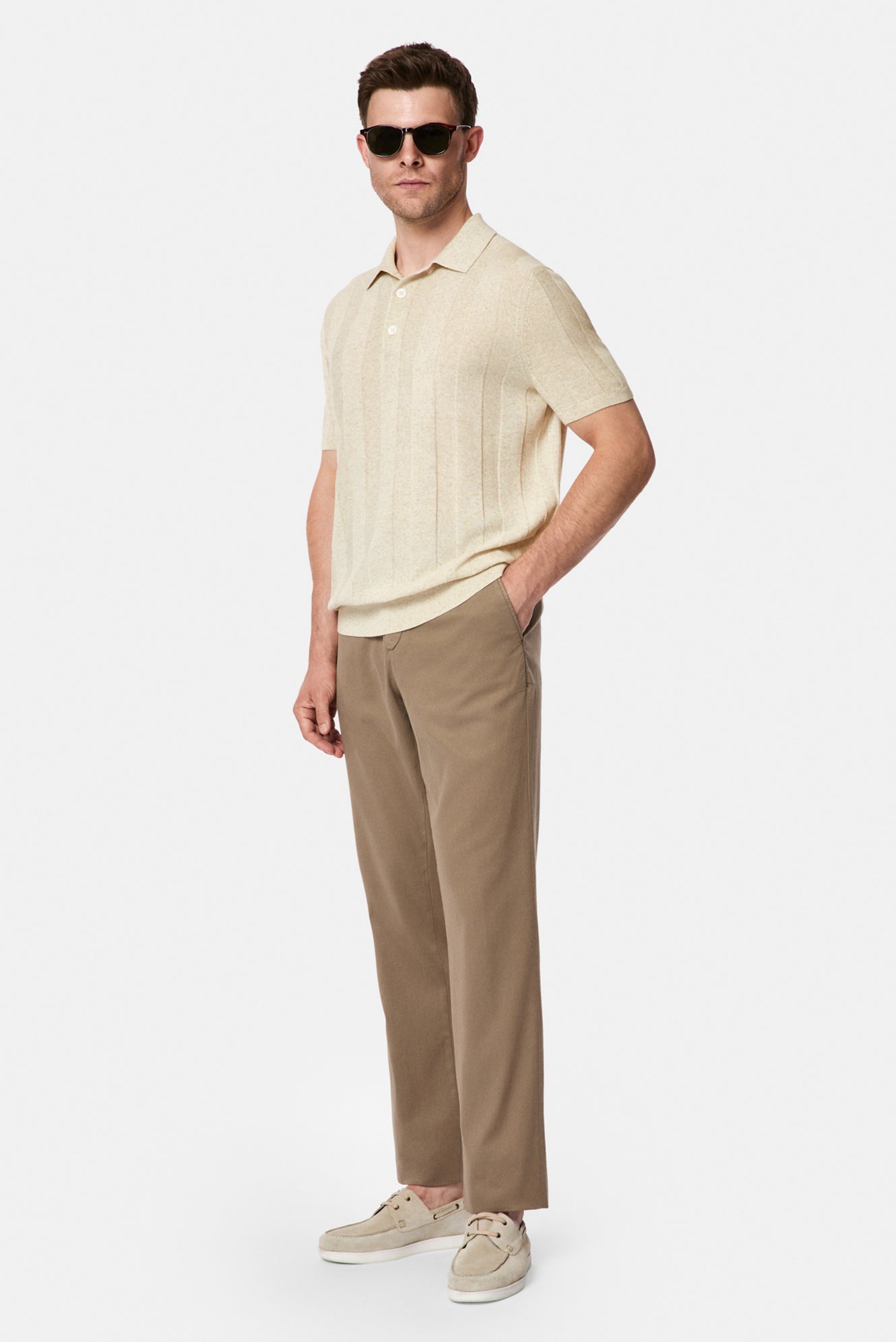 Orta Bej Relaxed Fit Rahat Kesim Lyocell Karışımlı Yan Cepli Kanvas / Chino Pantolon