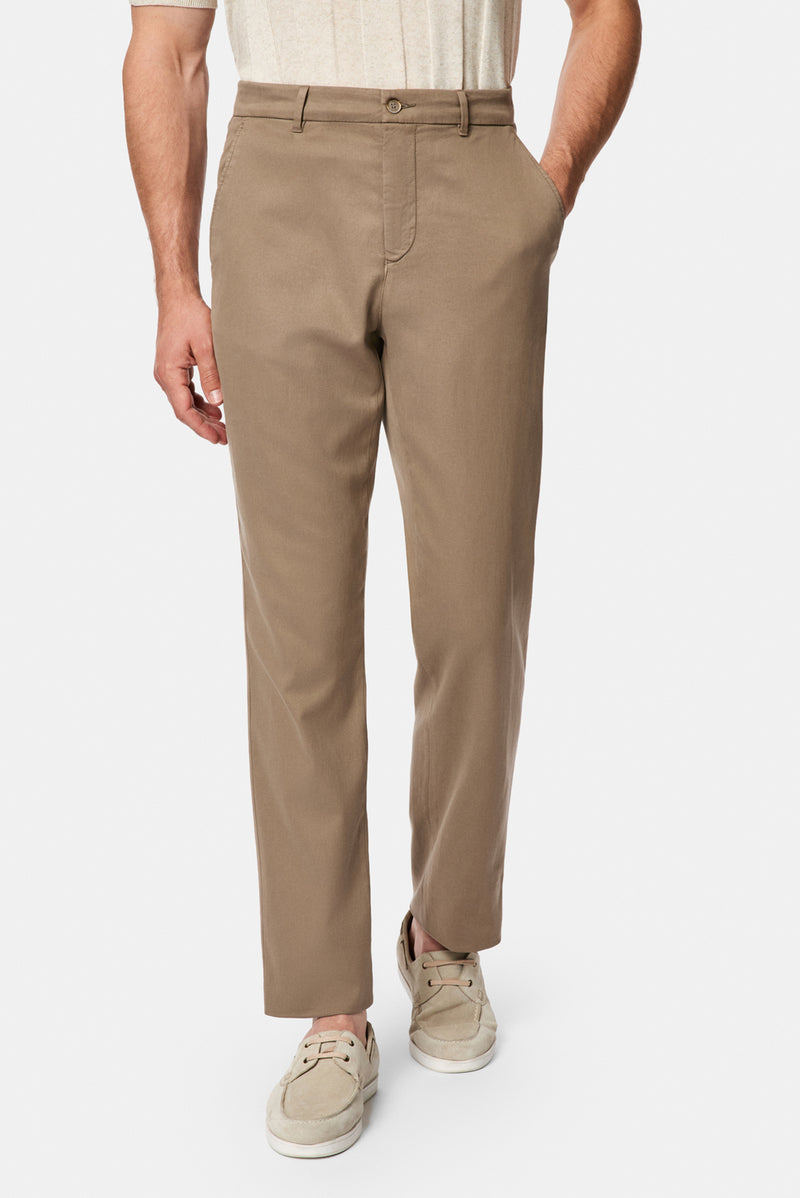 Orta Bej Relaxed Fit Rahat Kesim Lyocell Karışımlı Yan Cepli Kanvas / Chino Pantolon