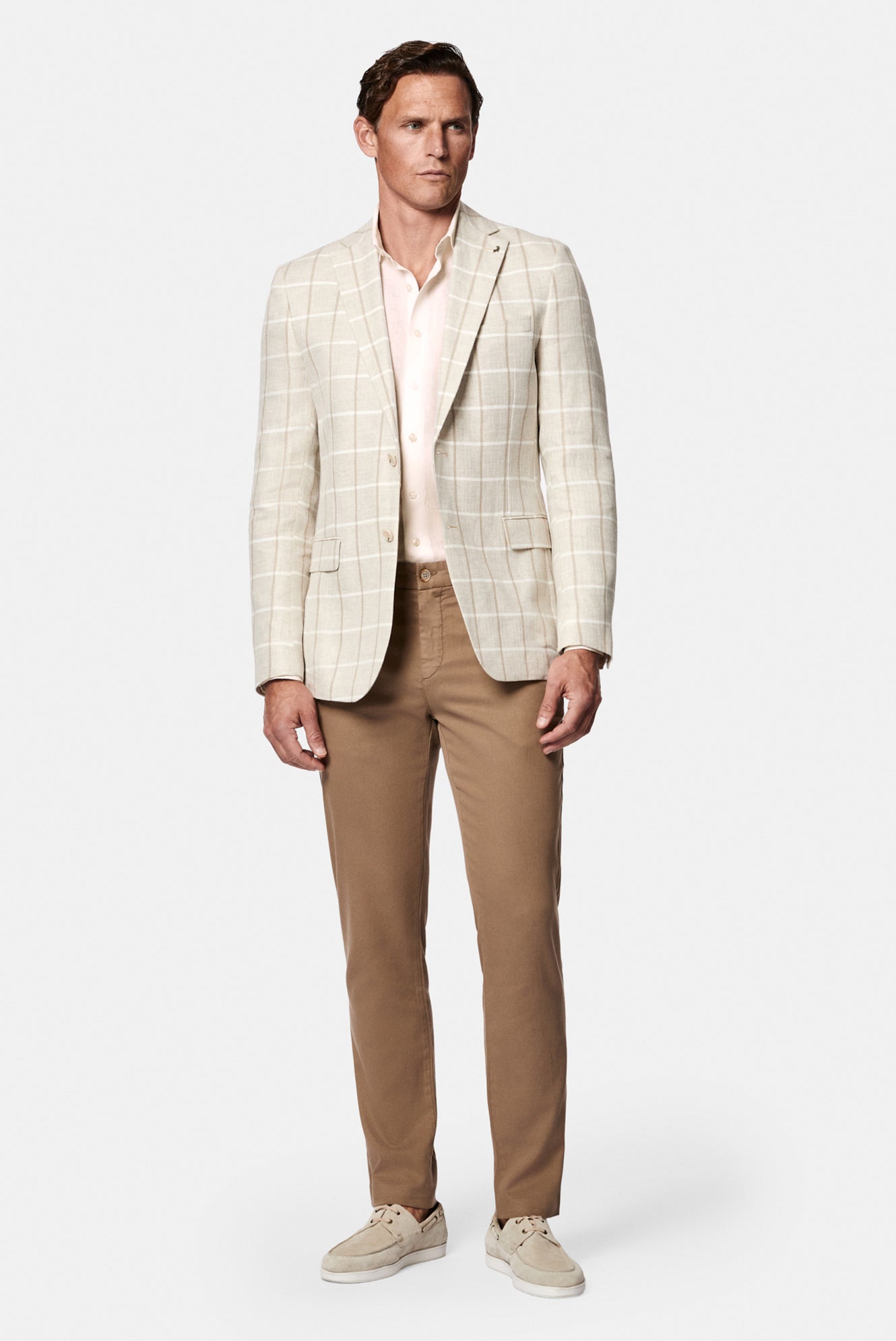 Orta Bej Slim Fit Dar Kesim Lyocell Karışımlı Yan Cepli Kanvas / Chino Pantolon