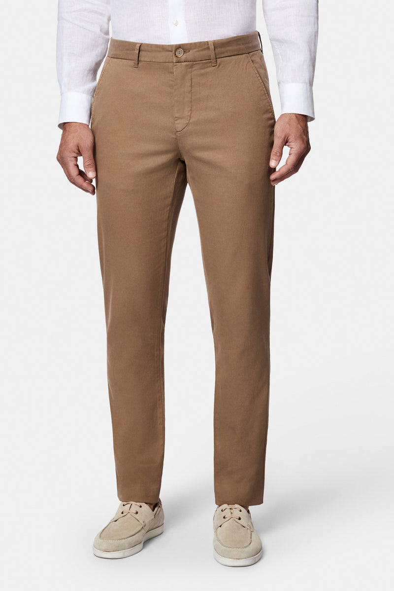 Orta Bej Slim Fit Dar Kesim Lyocell Karışımlı Yan Cepli Kanvas / Chino Pantolon