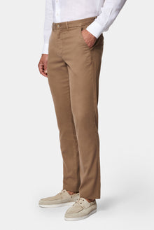 Orta Bej Slim Fit Dar Kesim Lyocell Karışımlı Yan Cepli Kanvas / Chino Pantolon