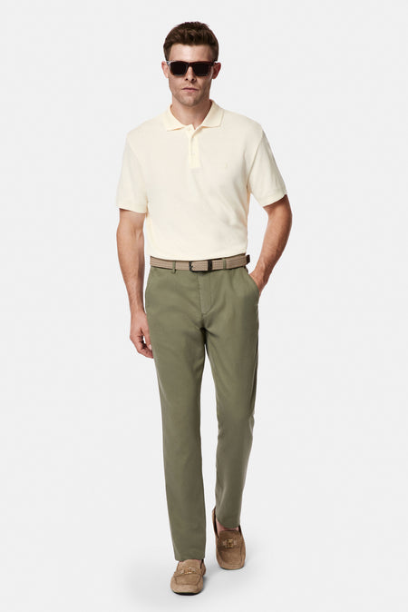 Orta Haki Slim Fit Dar Kesim Lyocell Karışımlı Yan Cepli Kanvas / Chino Pantolon