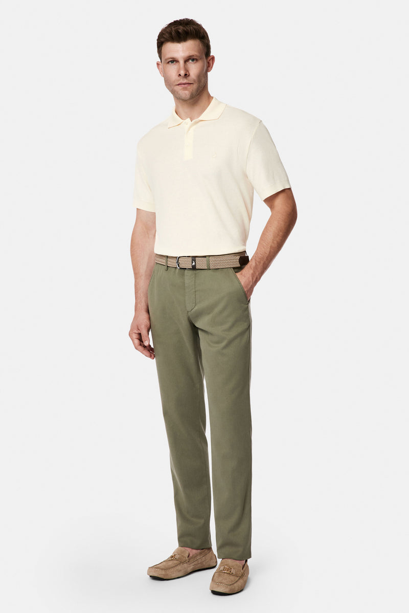Orta Haki Slim Fit Dar Kesim Lyocell Karışımlı Yan Cepli Kanvas / Chino Pantolon