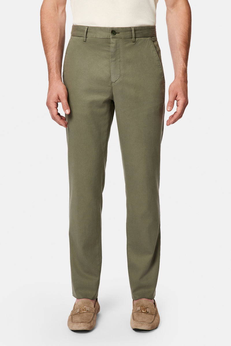 Orta Haki Slim Fit Dar Kesim Lyocell Karışımlı Yan Cepli Kanvas / Chino Pantolon