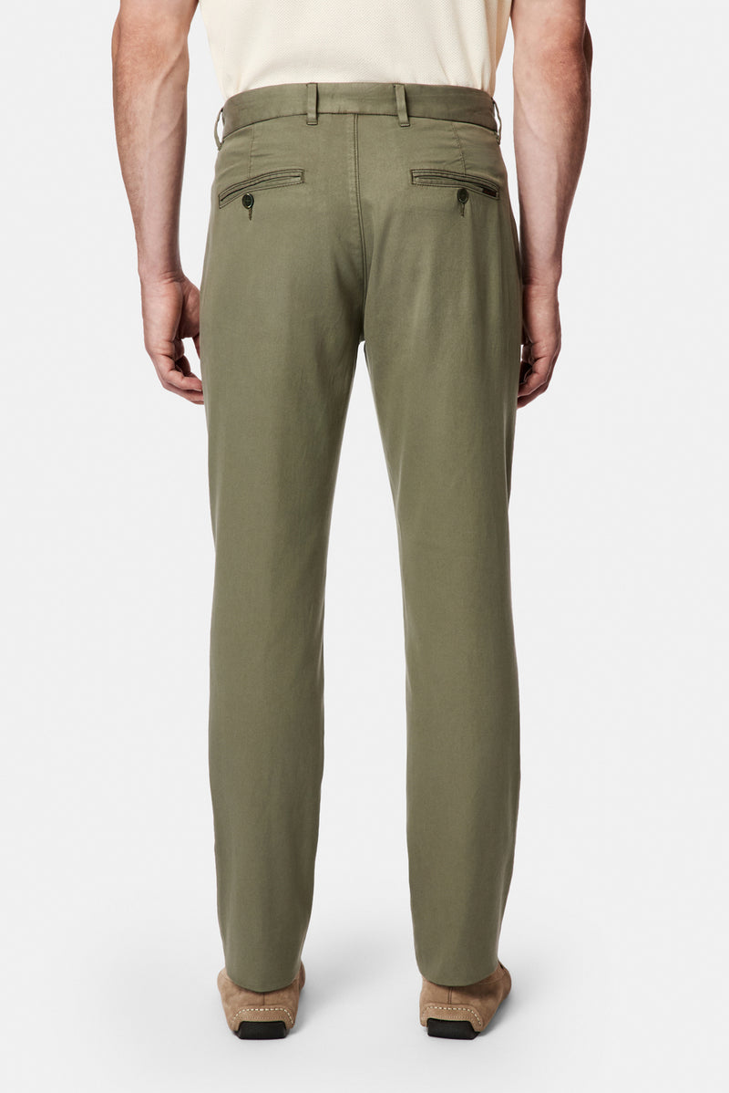Orta Haki Slim Fit Dar Kesim Lyocell Karışımlı Yan Cepli Kanvas / Chino Pantolon