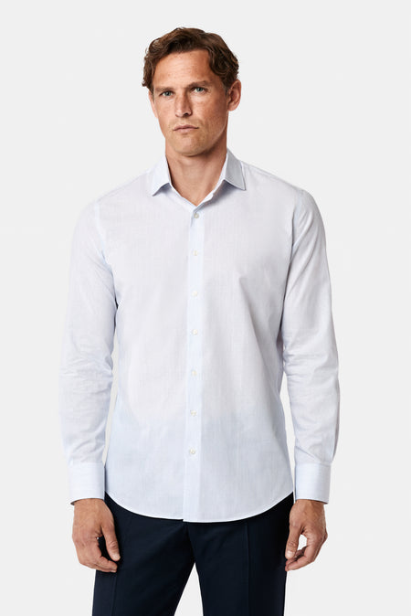 Orta Lacivert Uzun Kol Slim Fit Klasik Çizgili %100 Pamuk Gömlek