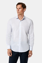 Orta Lacivert Uzun Kol Slim Fit Klasik Çizgili %100 Pamuk Gömlek