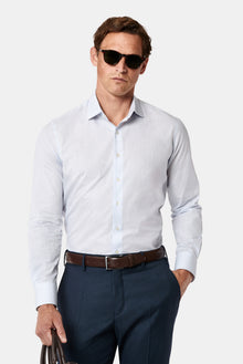 Orta Lacivert Uzun Kol Slim Fit Klasik Çizgili %100 Pamuk Gömlek