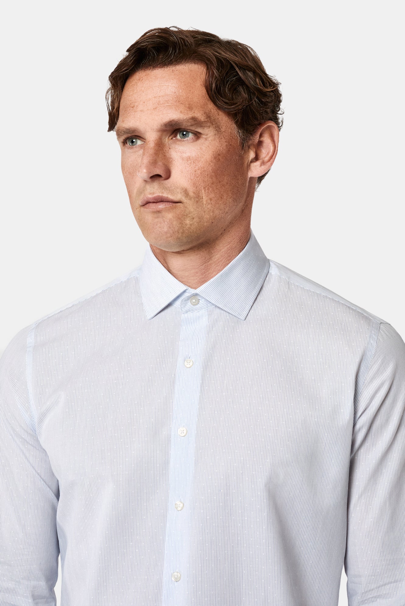 Orta Lacivert Uzun Kol Slim Fit Klasik Çizgili %100 Pamuk Gömlek