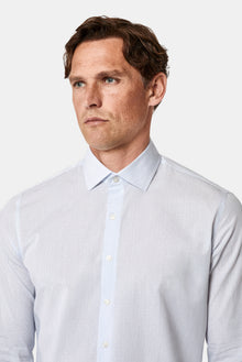 Orta Lacivert Uzun Kol Slim Fit Klasik Çizgili %100 Pamuk Gömlek