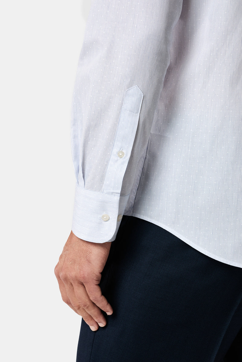 Orta Lacivert Uzun Kol Slim Fit Klasik Çizgili %100 Pamuk Gömlek