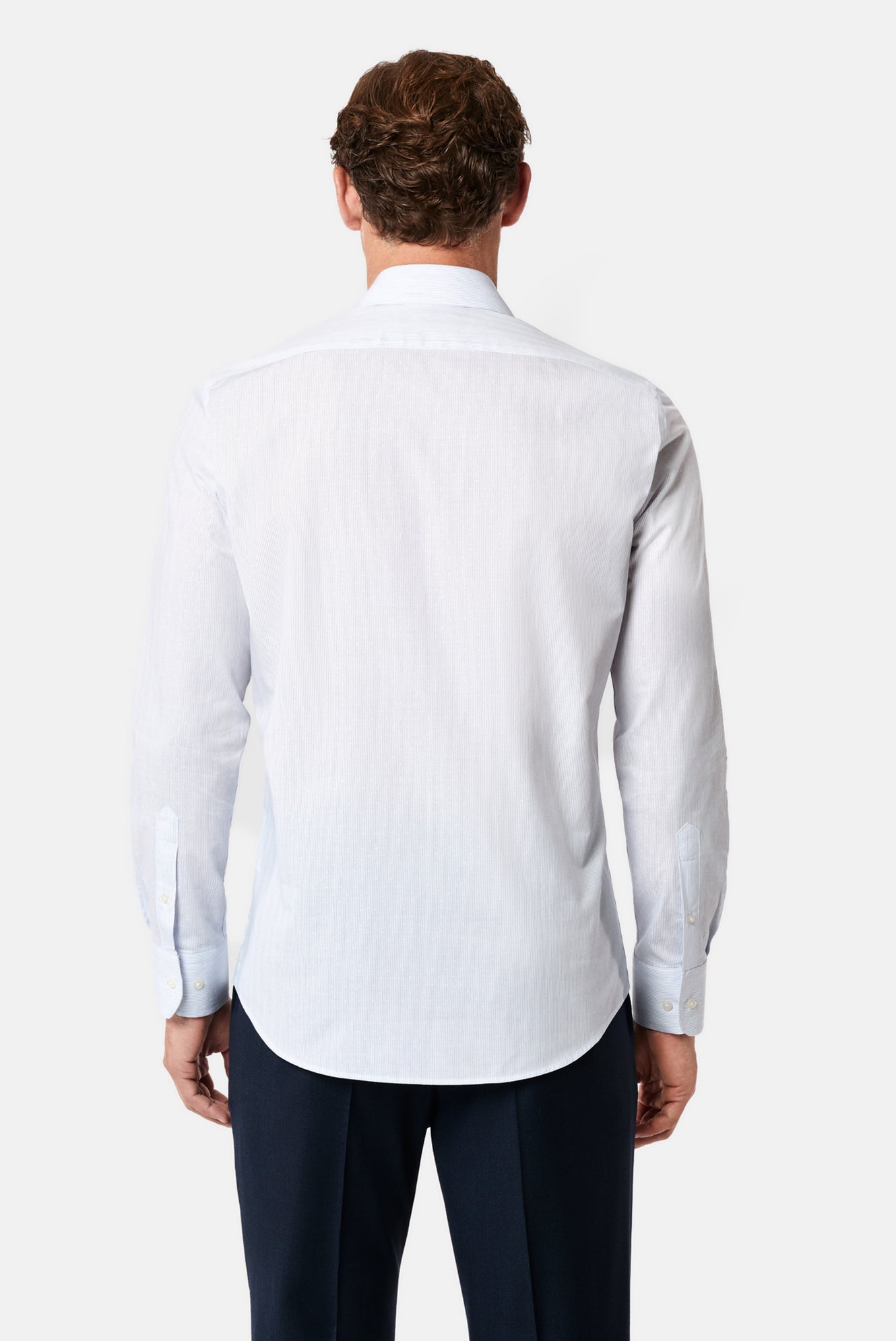 Orta Lacivert Uzun Kol Slim Fit Klasik Çizgili %100 Pamuk Gömlek