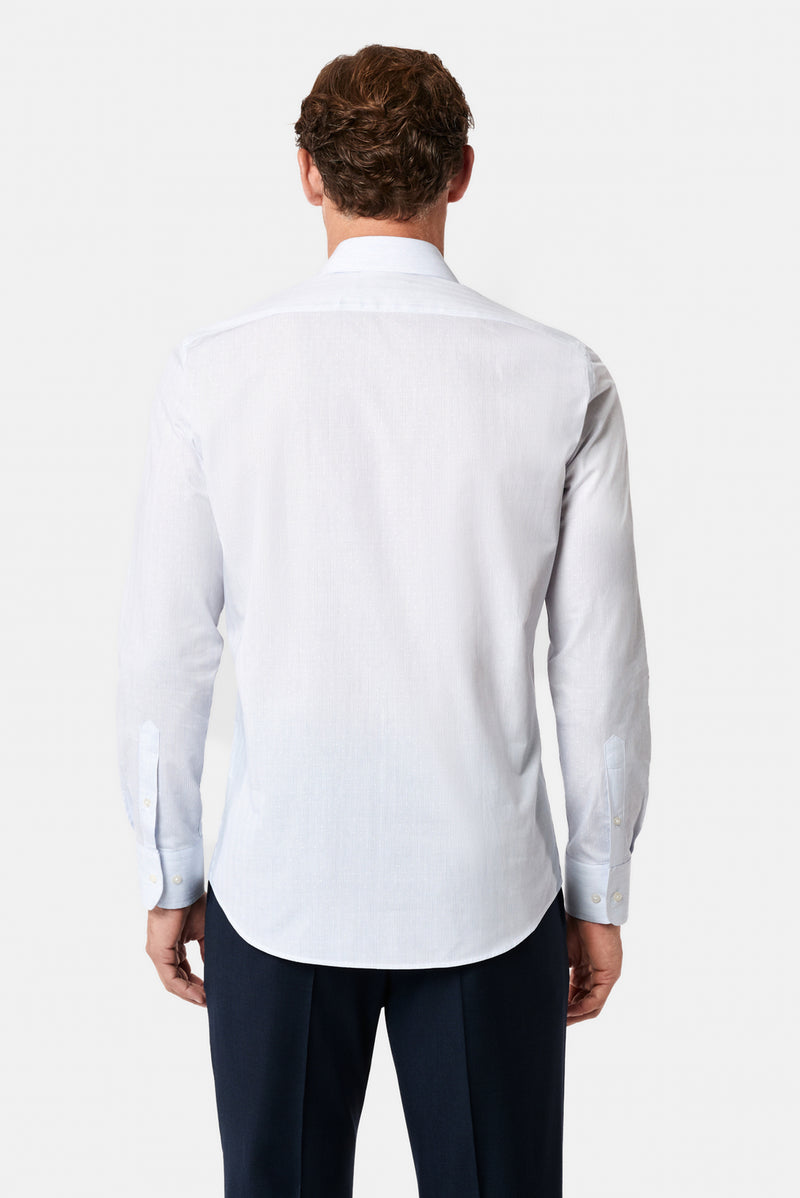 Orta Lacivert Uzun Kol Slim Fit Klasik Çizgili %100 Pamuk Gömlek