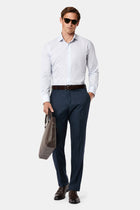 Orta Lacivert Uzun Kol Slim Fit Klasik Çizgili %100 Pamuk Gömlek