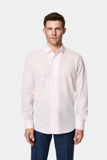 Toz Pembe Uzun Kol Regular Fit Desenli Pamuklu Keten Gömlek