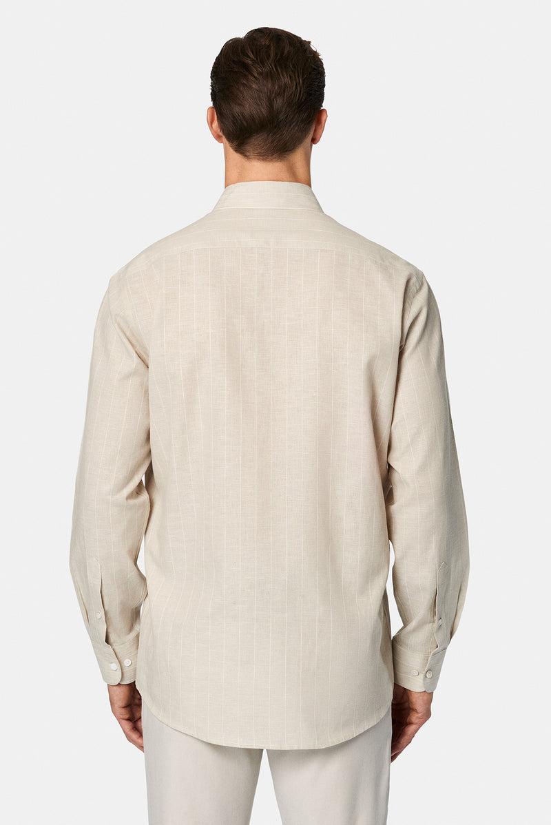 Ta? Uzun Kol Regular Fit Çizgili Pamuklu Keten Gömlek-Abdullah Ki??l?