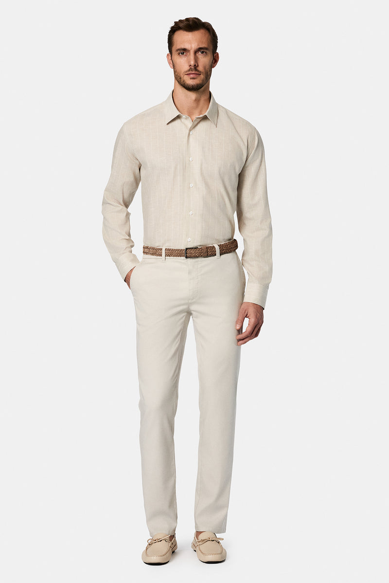 Ta? Uzun Kol Regular Fit Çizgili Pamuklu Keten Gömlek-Abdullah Ki??l?