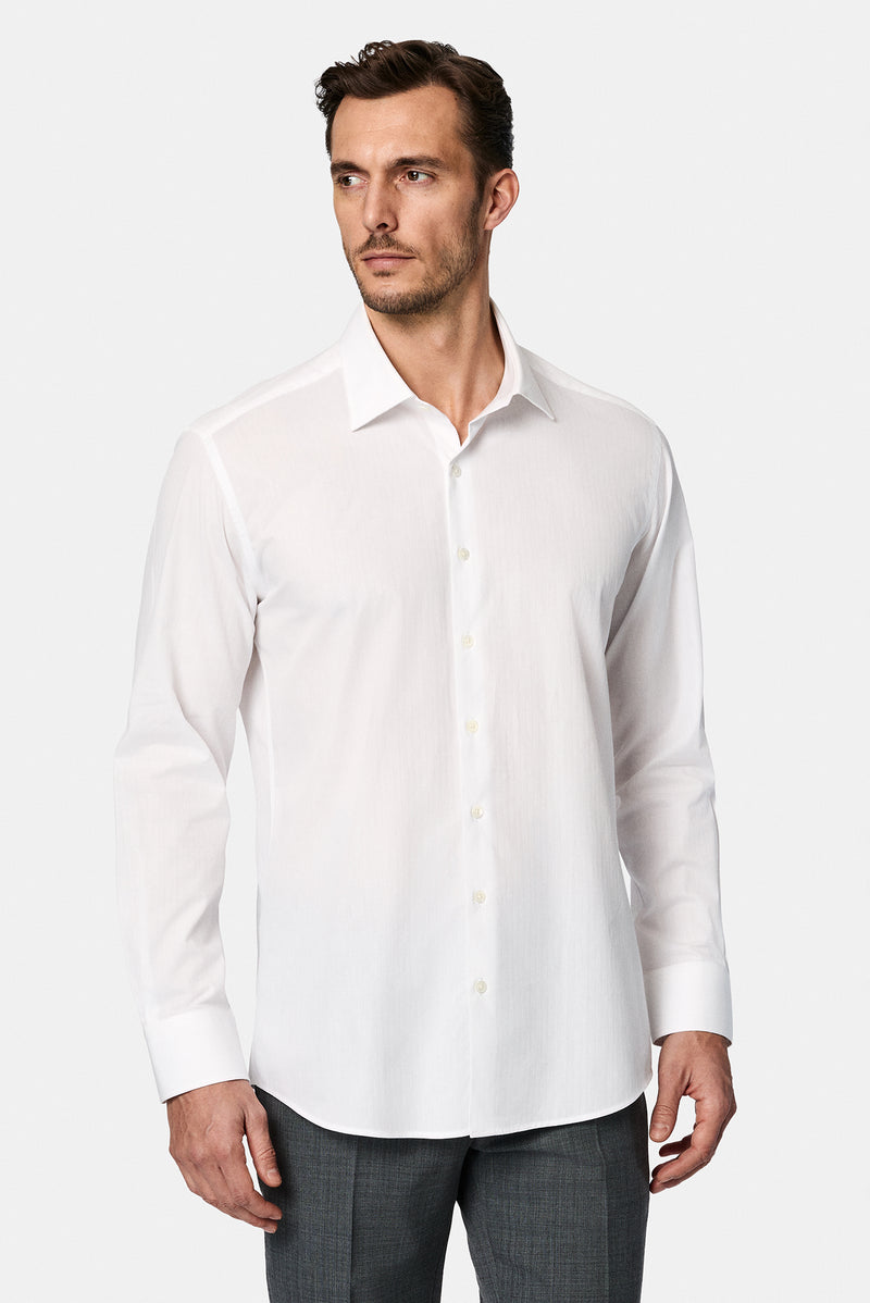 Beyaz Uzun Kol Klasik Çizgili Pamuk Gömlek-Abdullah Ki??l?