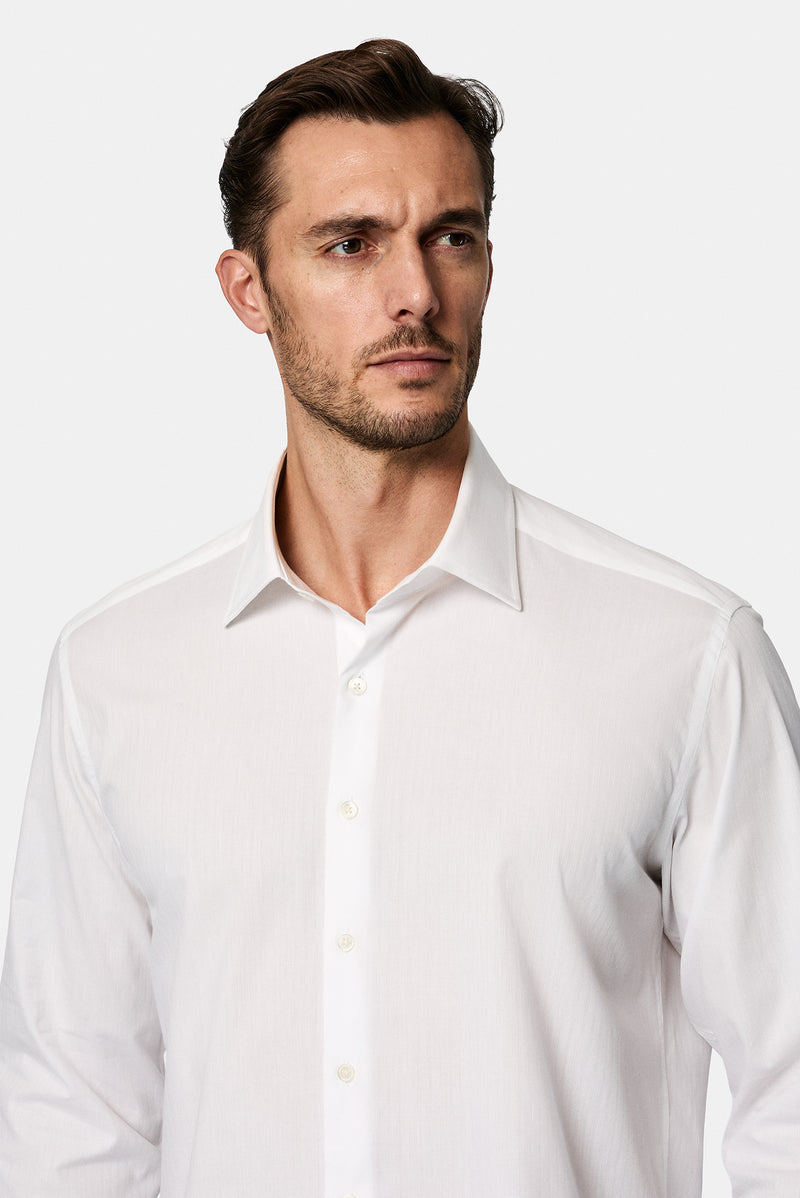 Beyaz Uzun Kol Klasik Çizgili Pamuk Gömlek-Abdullah Ki??l?