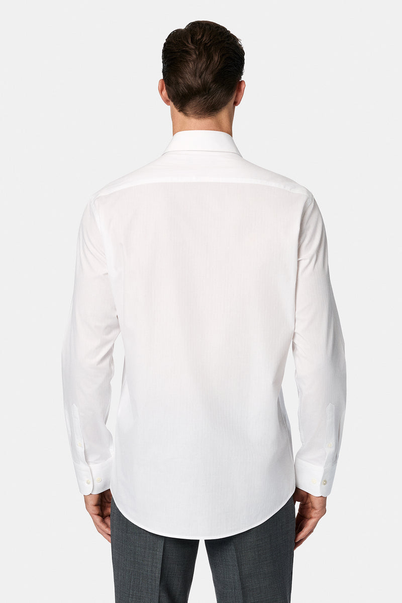 Beyaz Uzun Kol Klasik Çizgili Pamuk Gömlek-Abdullah Ki??l?