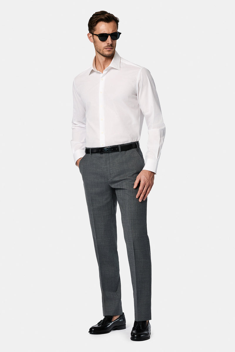 Beyaz Uzun Kol Klasik Çizgili Pamuk Gömlek-Abdullah Ki??l?