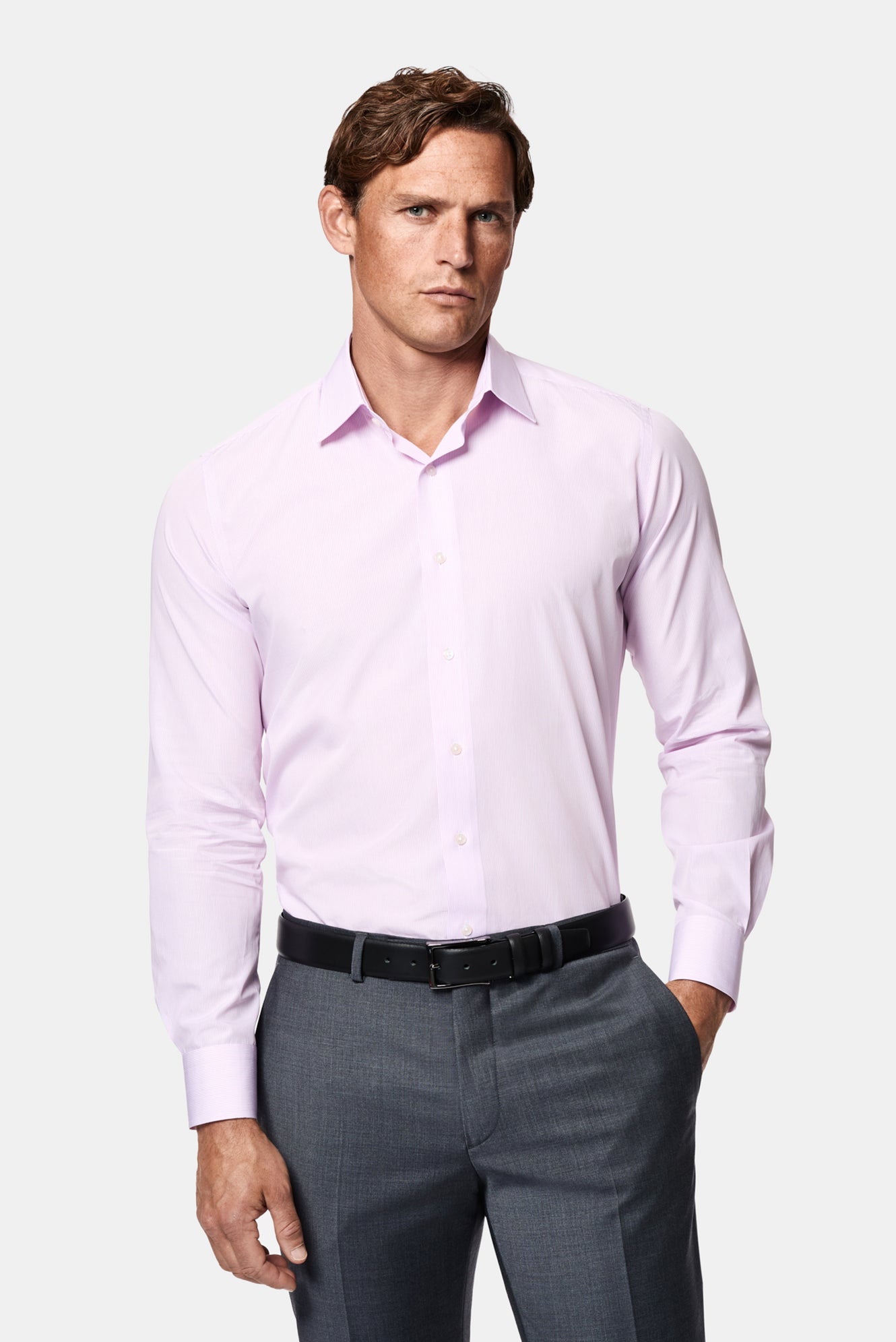 Pembe Uzun Kol Slim Fit Klasik Çizgili %100 Pamuk İtalyan Gömlek