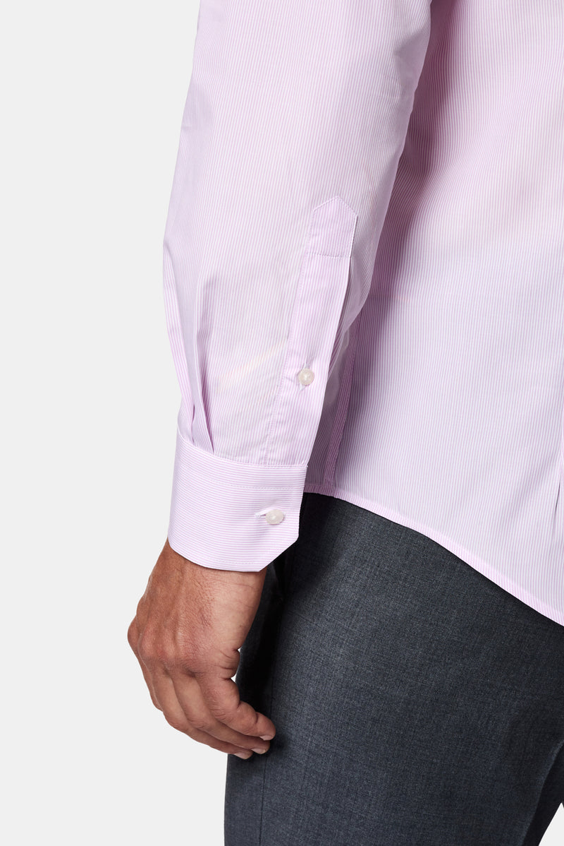 Pembe Uzun Kol Slim Fit Klasik Çizgili %100 Pamuk İtalyan Gömlek
