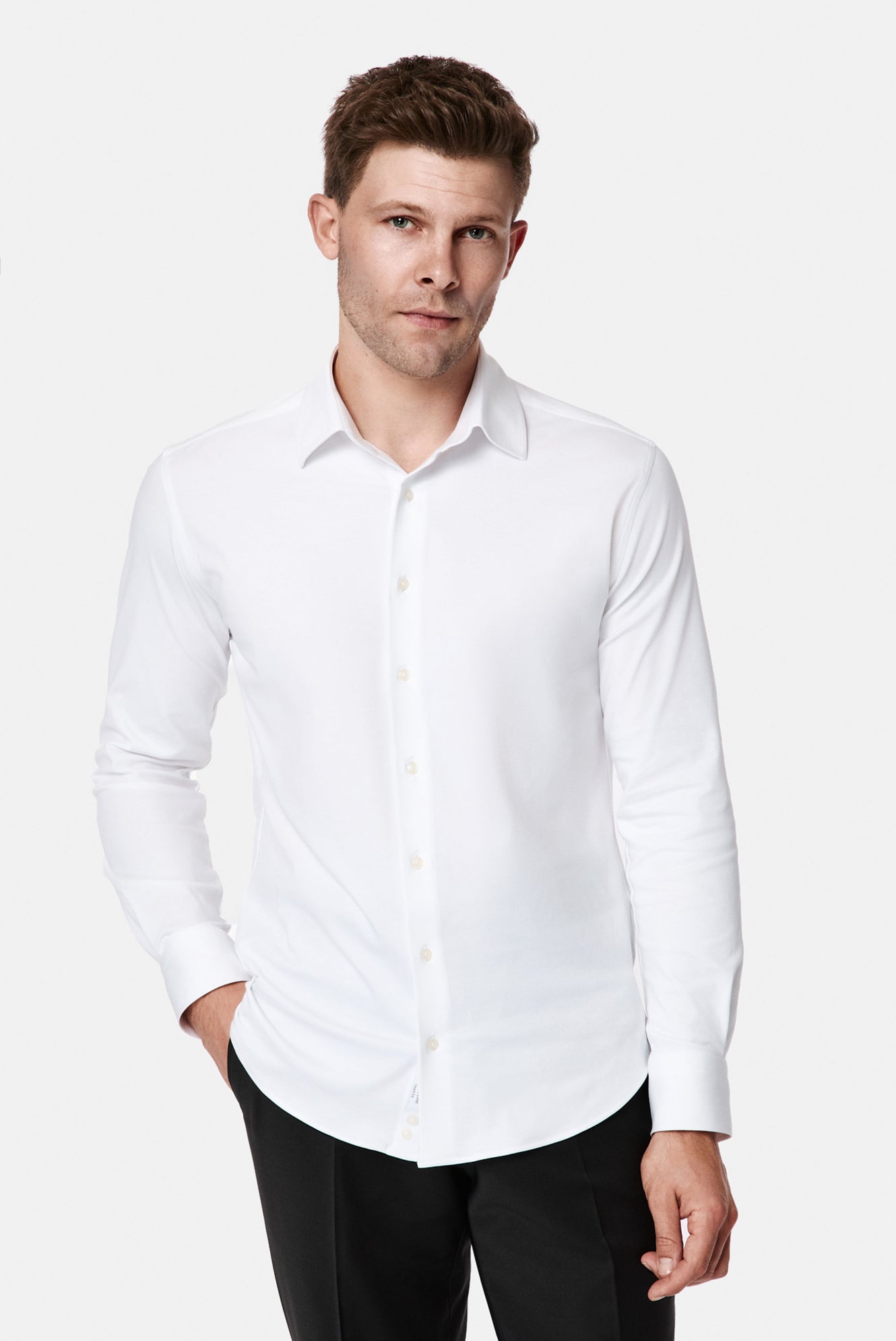 Beyaz Uzun Kol Slim Fit Klasik İtalyan Pamuklu Esnek Gömlek