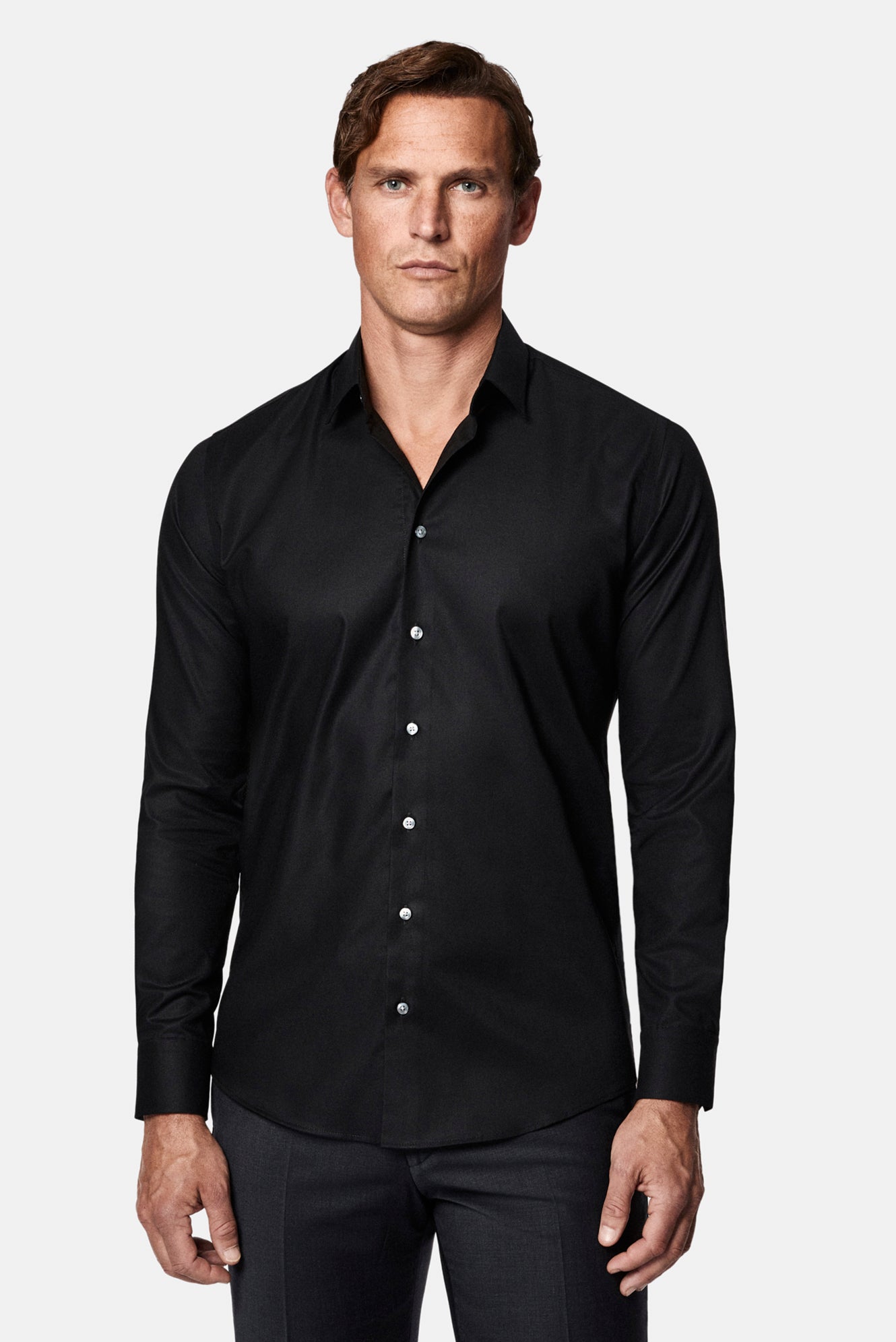Siyah Uzun Kol Slim Fit Klasik Non Iron Ütü Gerektirmeyen Desenli %100 Pamuk Gömlek